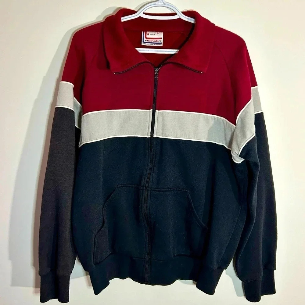 Vintage Footlocker Zip Up Sweater Red, Navy,  & Grey Size L
